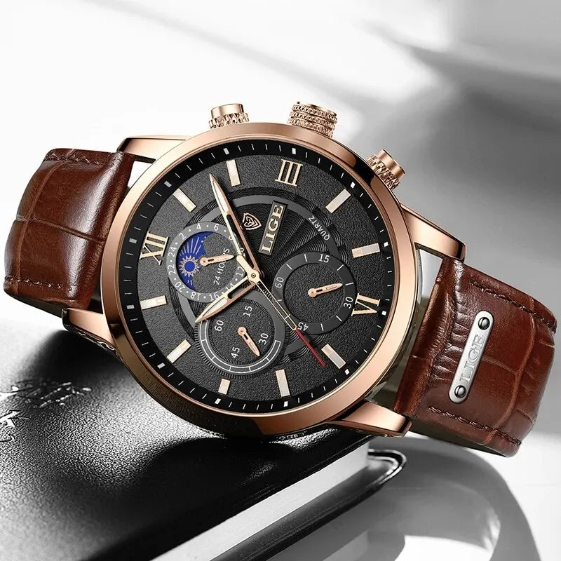 Horizon Luxury Brown Leather and Quartz Watch